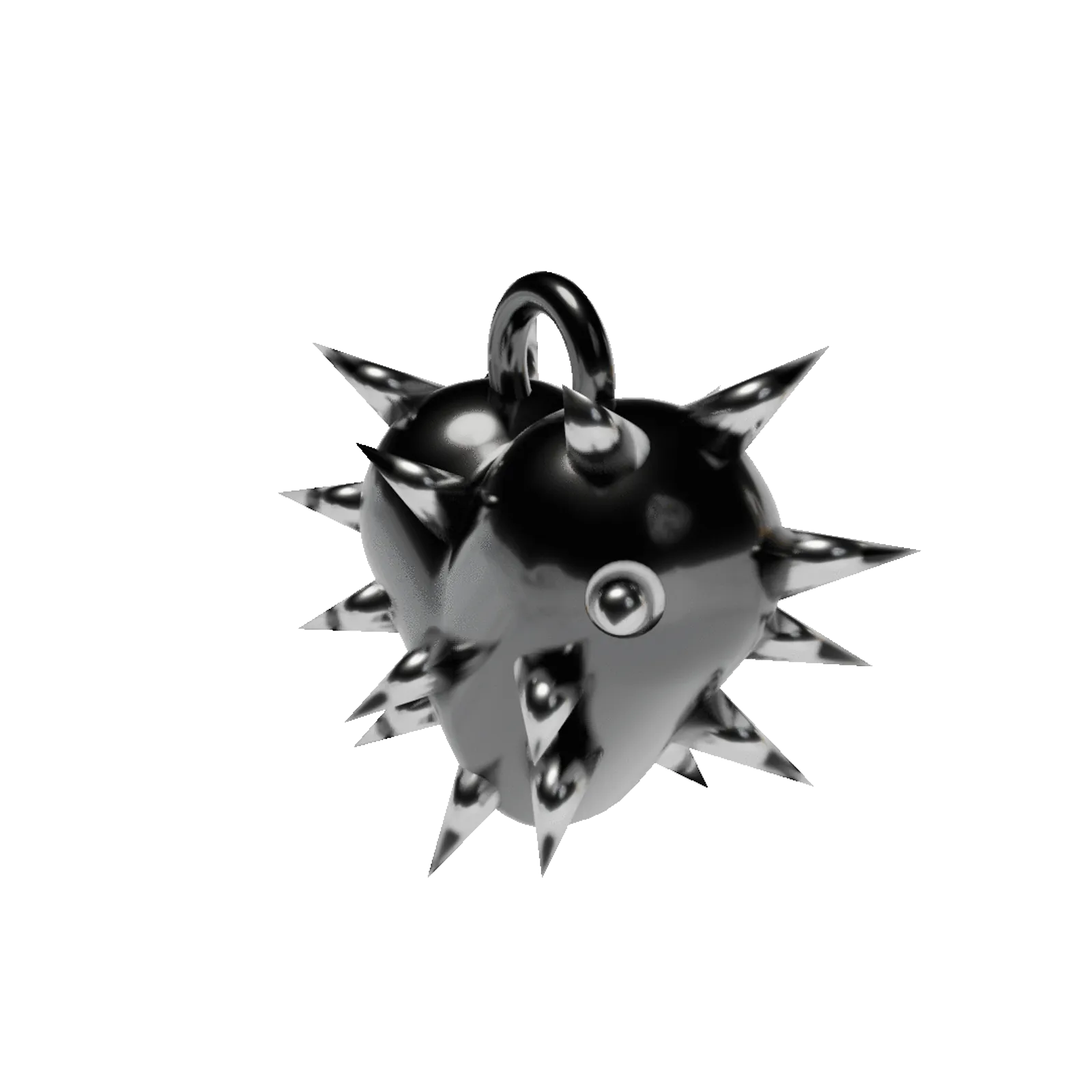 Black metal heart charm with silver flail-like spikes, commissioned for Pageant Fingerboards